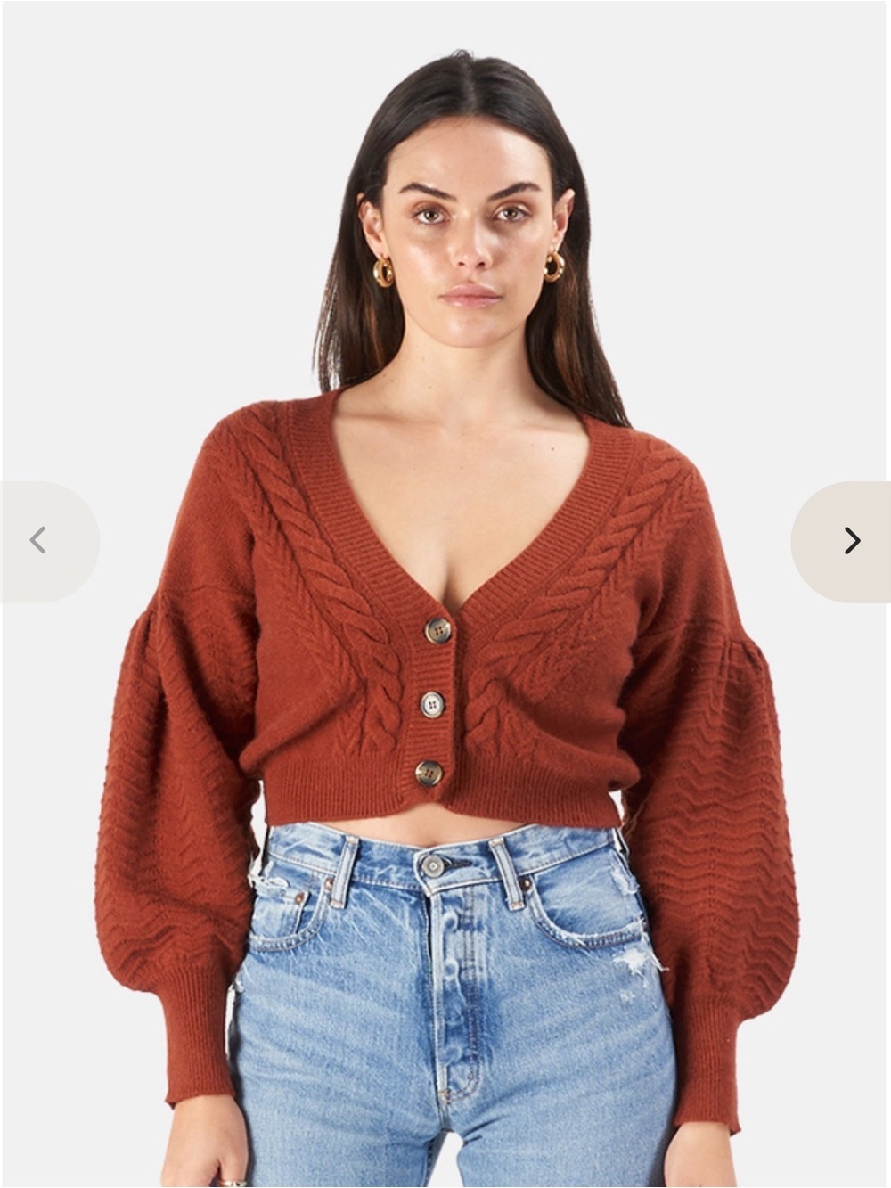 For Love & Lemons Chunky Cable Cropped Sweater Cardigan - Rust 2x